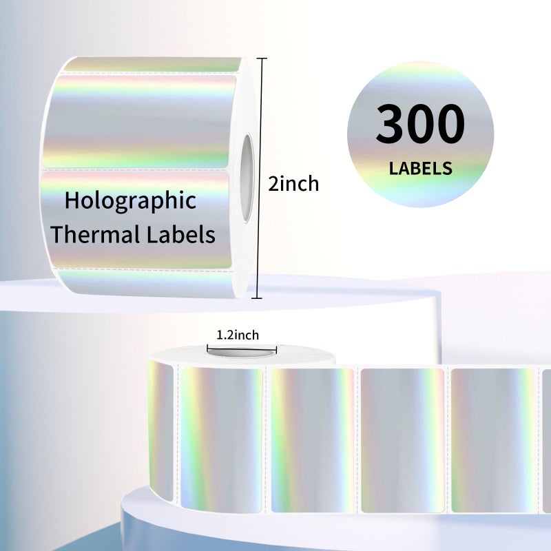 Yegawen Direct Thermal Label 2x1 Inch- Barcode Labels- Holographic Thermal Sticker Labels for Address, Shipping, Compatible with Rollo Label Printer & MUNBYN& Zebra (300 Labels/Silver) - Image 2