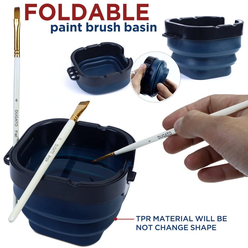 DUGATO Airtight Watercolor Palette Box (16-Well) with Lid & Collapsible Brush Basin - Portable Paint Saver for Acrylic, Gouache, Oil - Travel Art Supplies (Blue) - Image 3