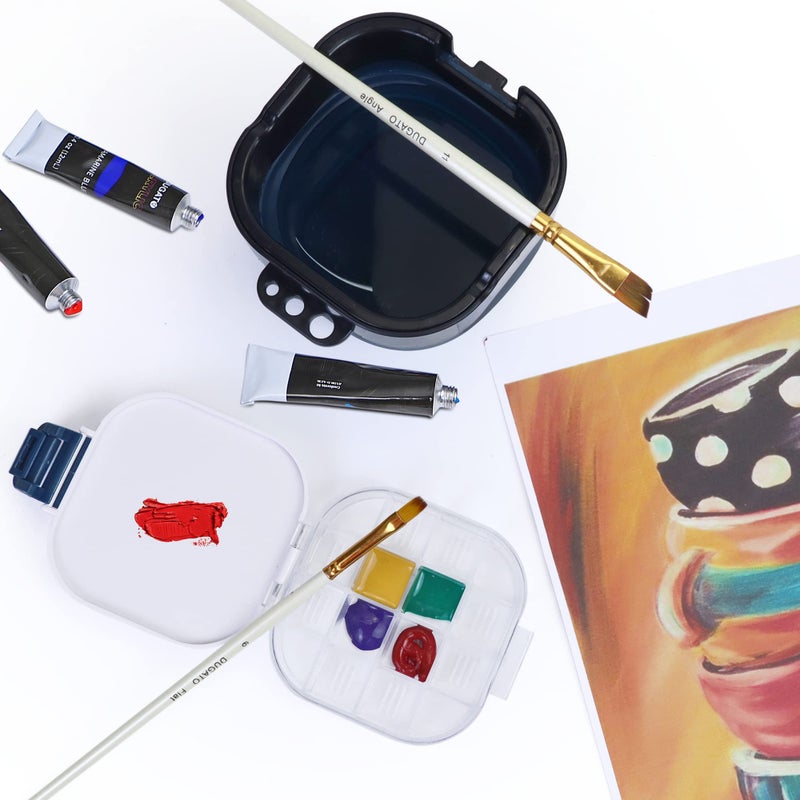 DUGATO Airtight Watercolor Palette Box (16-Well) with Lid & Collapsible Brush Basin - Portable Paint Saver for Acrylic, Gouache, Oil - Travel Art Supplies (Blue) - Image 5