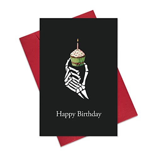 Ogeby Gothic Halloween Birthday Card for Women Men, Happy Bday Cupcake Skeleton Card, Funny Spooky Birthday Card Gifts for Husband Wife - Image 1