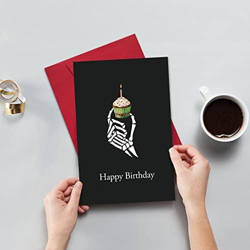 Ogeby Gothic Halloween Birthday Card for Women Men, Happy Bday Cupcake Skeleton Card, Funny Spooky Birthday Card Gifts for Husband Wife - Image 3