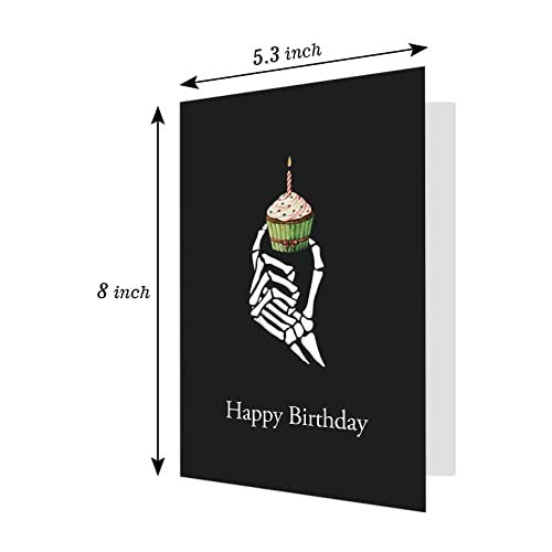 Ogeby Gothic Halloween Birthday Card for Women Men, Happy Bday Cupcake Skeleton Card, Funny Spooky Birthday Card Gifts for Husband Wife - Image 2