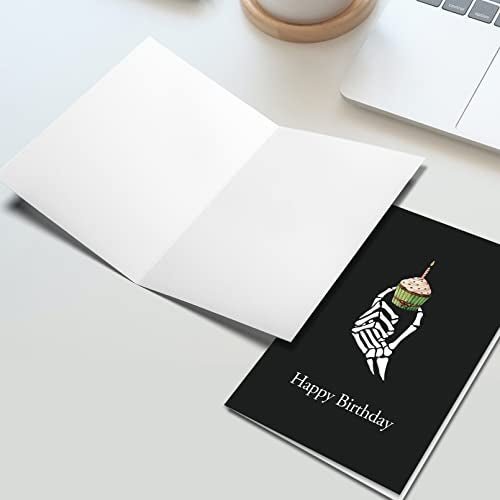 Ogeby Gothic Halloween Birthday Card for Women Men, Happy Bday Cupcake Skeleton Card, Funny Spooky Birthday Card Gifts for Husband Wife - Image 5