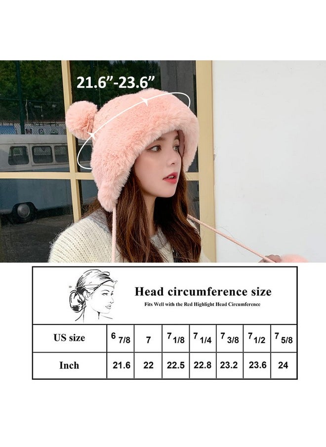 Peicees - Winter Beanie Hats For Women Warm Knit Skull Cap Fur Hat With Pompom Russian Ushanka Trapper Hat Ear Cover Black - Image 1