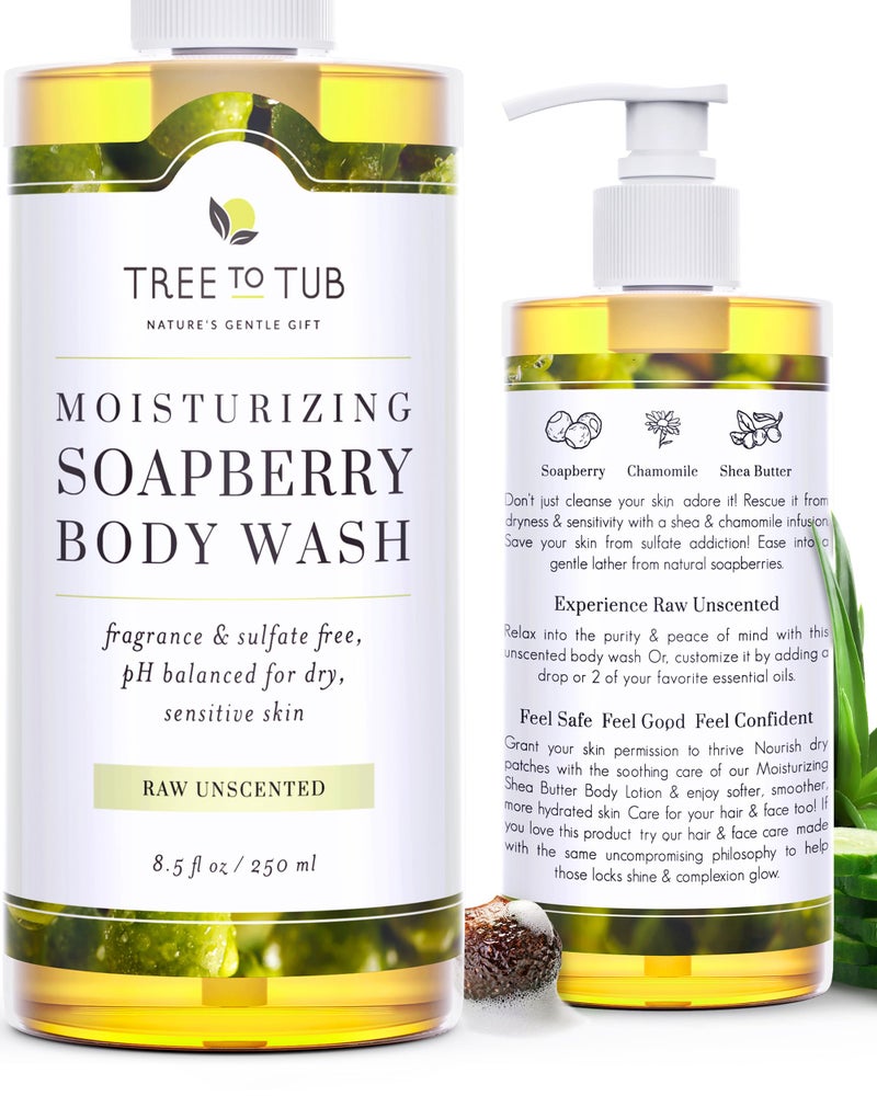 Tree to Tub Unscented Body Wash for Sensitive Skin & Dry Skin - Moisturizing pH Balanced Fragrance Free Body Wash, Hydrating Sulfate Free Body Soap for Women & Men w/Organic Shea Butter, Natural Aloe - Image 1