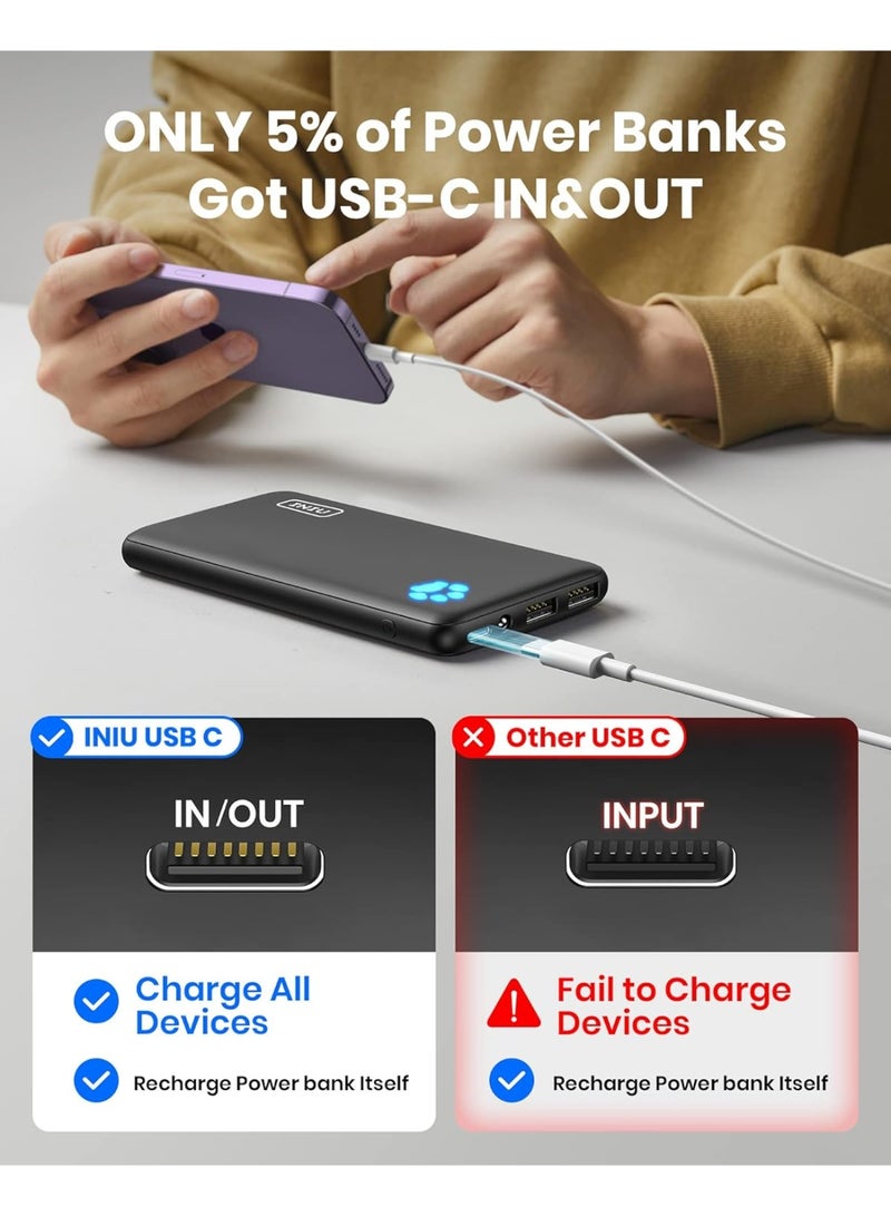 INIU Power Bank, USB C in&out Slimmest 10000mAh Portable Charger, Triple 3A High-Speed Charge External Battery Pack, Flashlight Phone Charger for iPhone 16 15 14 13 12 11 X Samsung S22 S21 Google iPad - Image 5