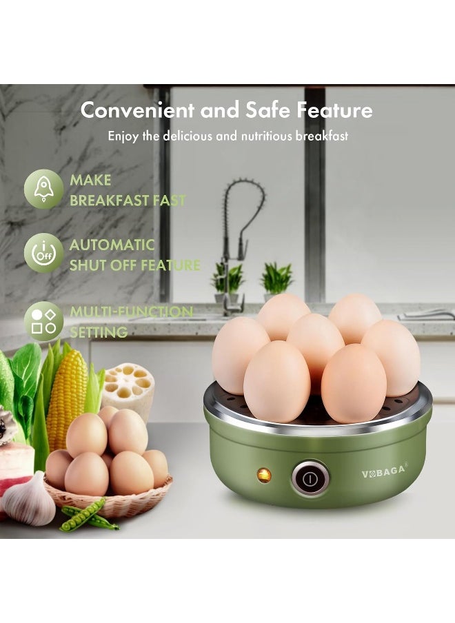 Vobaga VOBAGA Electric Egg Cooker, Rapid Egg Boiler with Auto Shut Off for Soft, Medium, Hard Boiled, Poached, Steamed Eggs, Vegetables and Dumplings, Stainless Steel Tray with 7-Egg Capacity (Green)  - Image 2