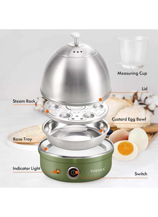 Vobaga VOBAGA Electric Egg Cooker, Rapid Egg Boiler with Auto Shut Off for Soft, Medium, Hard Boiled, Poached, Steamed Eggs, Vegetables and Dumplings, Stainless Steel Tray with 7-Egg Capacity (Green)  - Image 3