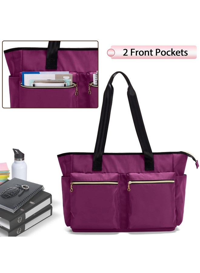 Damero Damero Teacher Tote Bag, Teacher Utility Tote Bag with Zip Top and Padded Sleeve for up to 15.6’’ Laptop for Work, Office, Business, Purple(Upgraded)  - Image 3