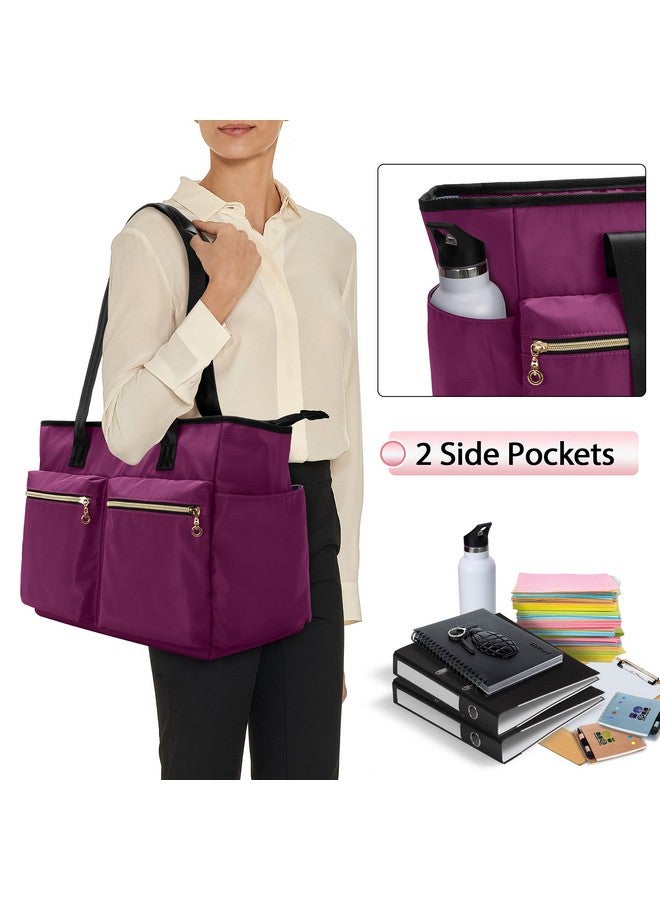 Damero Damero Teacher Tote Bag, Teacher Utility Tote Bag with Zip Top and Padded Sleeve for up to 15.6’’ Laptop for Work, Office, Business, Purple(Upgraded)  - Image 4