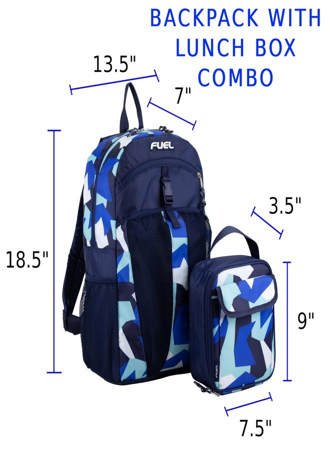FUEL Lunch Backpack Set Water Resistant Bookbag Bag Soft Reusable Insulated Cooler Lunch Box Thermal Travel Office Lunch Bag, Blue Jagged Shape - Image 2