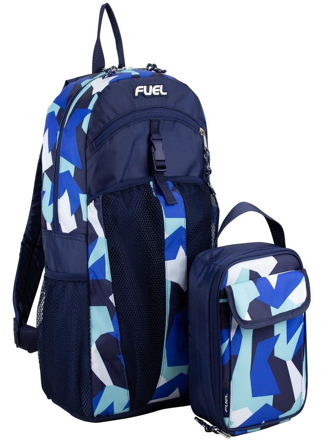 FUEL Lunch Backpack Set Water Resistant Bookbag Bag Soft Reusable Insulated Cooler Lunch Box Thermal Travel Office Lunch Bag, Blue Jagged Shape - Image 1