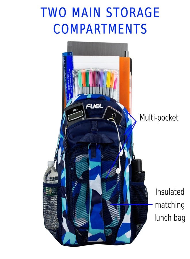 FUEL Lunch Backpack Set Water Resistant Bookbag Bag Soft Reusable Insulated Cooler Lunch Box Thermal Travel Office Lunch Bag, Blue Jagged Shape - Image 5
