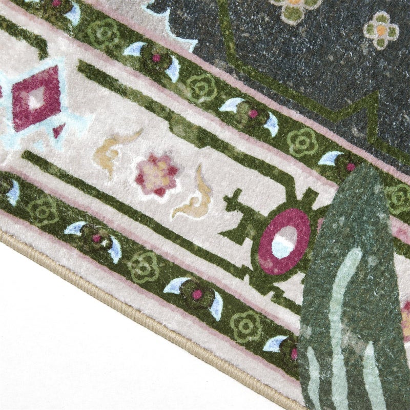 Aldopein Oriental Tropical Entryway Rugs Washable, Greyish Green Boho Vintage Distressed Hippie 2x3 Throw Rugs for Bathroom Kitchen Entryway Indoor Non-Slip Abstract Botanical Tribal Accent Carpet - Image 4
