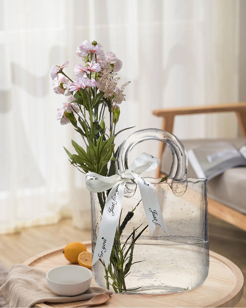 Lei-JG glass bag vase  purse vase with fish bowl  Handbag Shape flower vase - for Home D?cor  enterpiece  Events  Office  Garden  Wedding (transparent)  - Image 4