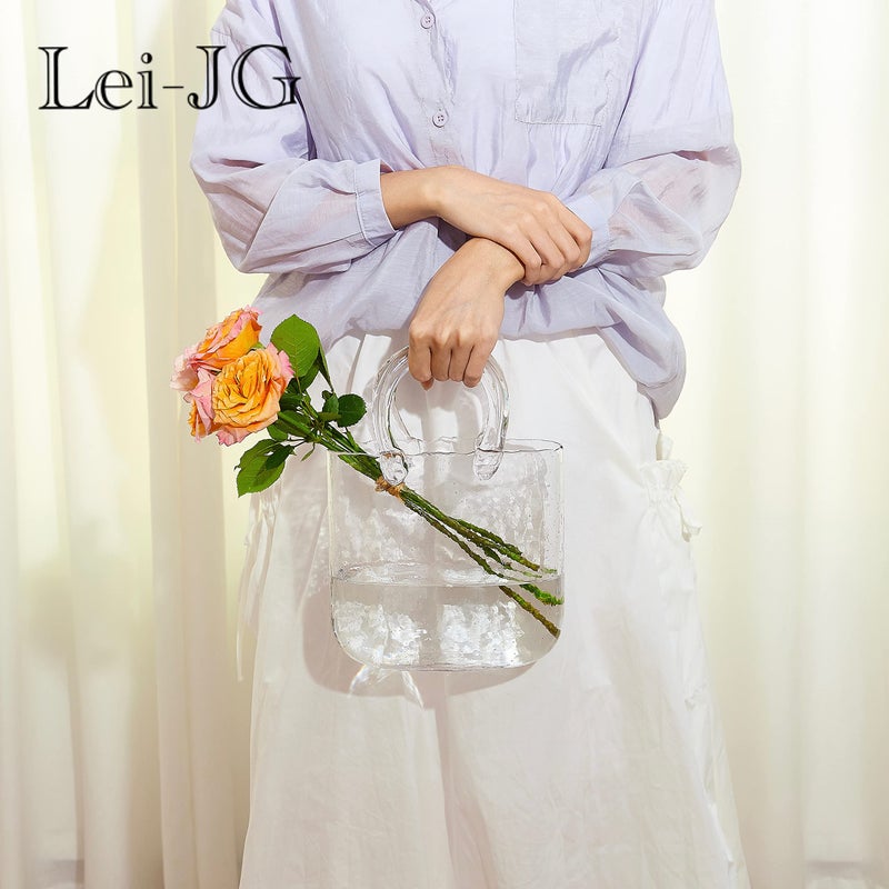 Lei-JG glass bag vase  purse vase with fish bowl  Handbag Shape flower vase - for Home D?cor  enterpiece  Events  Office  Garden  Wedding (transparent)  - Image 3