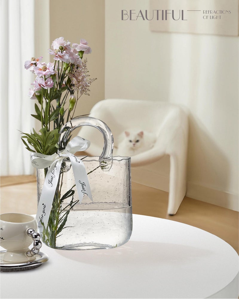 Lei-JG glass bag vase  purse vase with fish bowl  Handbag Shape flower vase - for Home D?cor  enterpiece  Events  Office  Garden  Wedding (transparent)  - Image 5