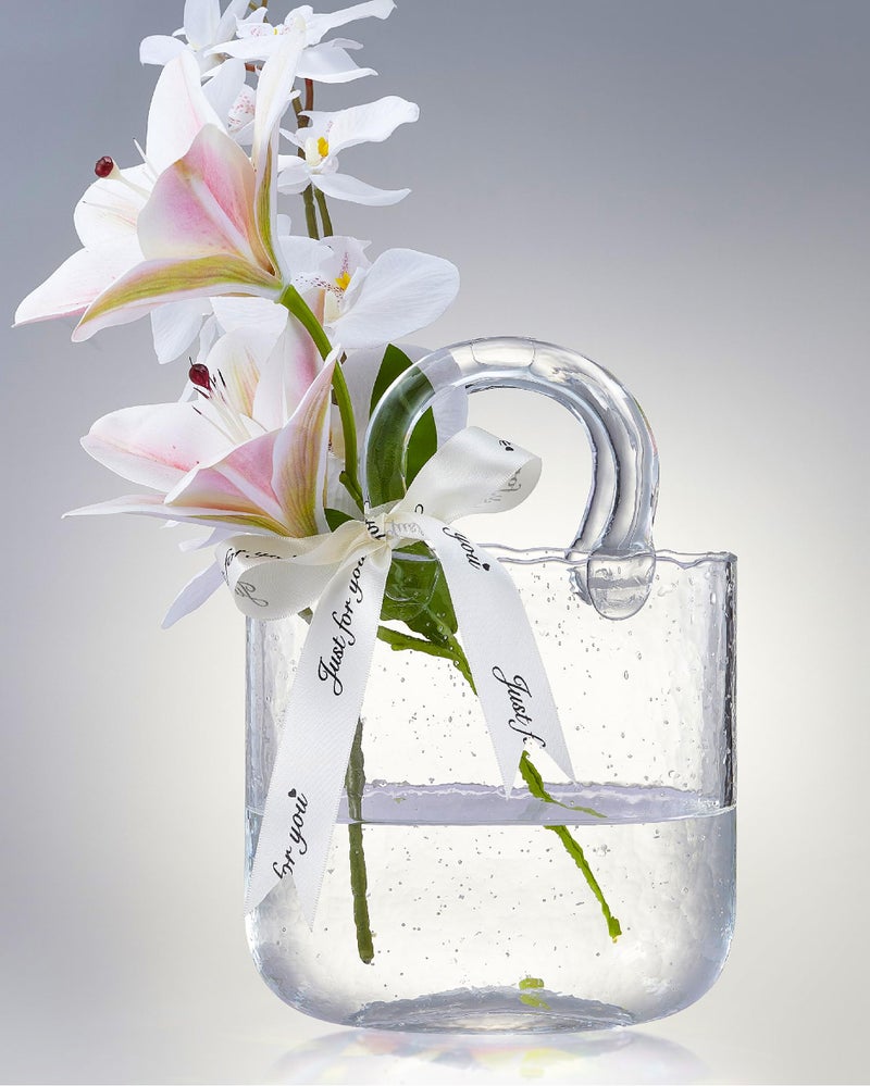 Lei-JG glass bag vase  purse vase with fish bowl  Handbag Shape flower vase - for Home D?cor  enterpiece  Events  Office  Garden  Wedding (transparent)  - Image 1