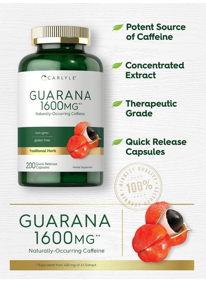 Carlyle كبسولات مستخلص غوارانا من كارلايل | 1600 ملغ | 200 حبة | مكمل كافيين طبيعي | خالي من الكائنات المعدلة وراثيًا، خالي من الغلوتين - Image 3