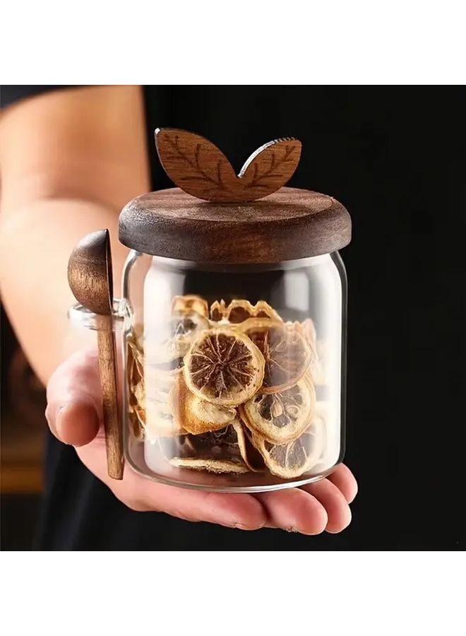 Glass Storage Jars with Leaf Lid and Spoon 800ml Airtight Containers for Coffee Spices Food - Image 4