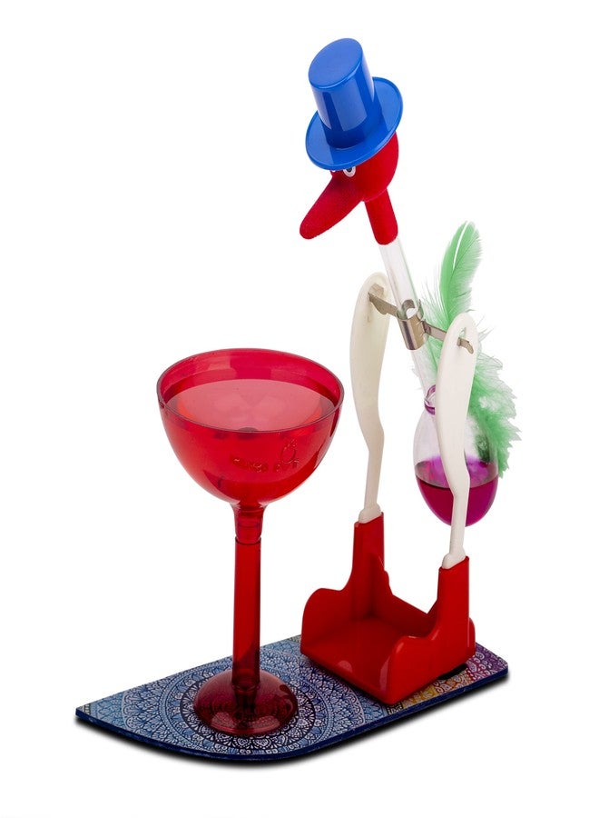 MANGO PIE Rangoli Drinking Bird Science Toy | Classic Dippy Bird Perpetual Motion Desk Showpiece with Cup | Pink Single (3) - Image 1