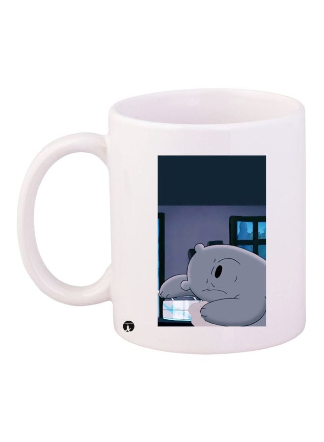 RYN Cartoon Printed Coffee Mug White/Grey/Blue 11ounce