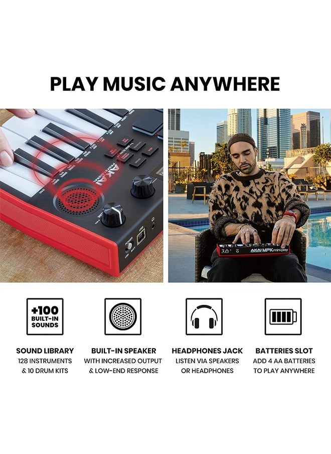 AKAI Professional MPK Mini Play MK3 - MIDI Keyboard Controller with Built in Speaker and Sounds Plus Dynamic Keybed, MPC Pads and Software Suite