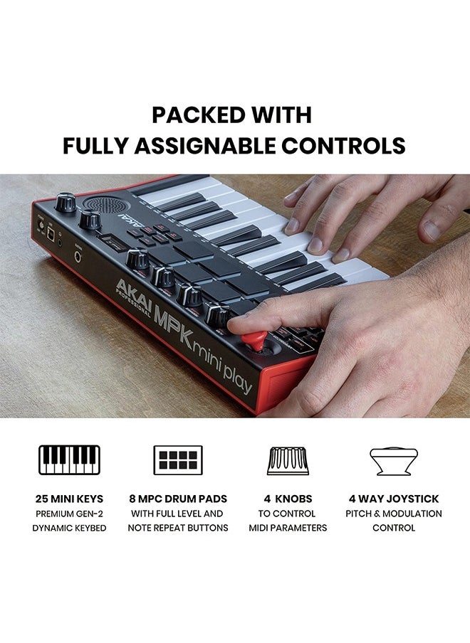 AKAI Professional MPK Mini Play MK3 - MIDI Keyboard Controller with Built in Speaker and Sounds Plus Dynamic Keybed, MPC Pads and Software Suite