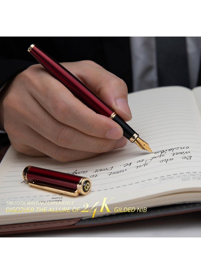 BEILUNER Red Fountain Pen,Stunning Luxury Pen,24K Gilded Nib(Medium),Gorgeous 24K Gold Finish,German Schneider Ink Converter,Trustworthy Pen Gift For Men&Women-Elegant,Executive,Nice Pen For Writing - Image 5