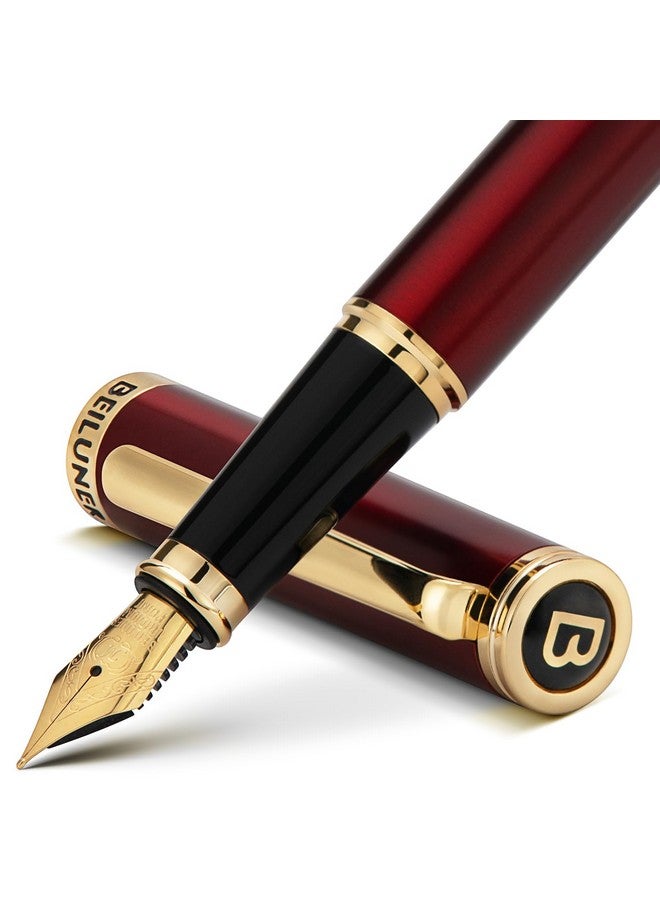 BEILUNER Red Fountain Pen,Stunning Luxury Pen,24K Gilded Nib(Medium),Gorgeous 24K Gold Finish,German Schneider Ink Converter,Trustworthy Pen Gift For Men&Women-Elegant,Executive,Nice Pen For Writing - Image 1
