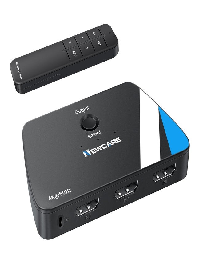 Newcare HDMI Switch 3 in 1 Out, NEWCARE 4K @ 60Hz HDMI Splitter with Remote Control, 3 Port HDMI Switch Box for PS4/5, Xbox, PC, Blu-ray Player, Fire Stick, Roku - Image 1