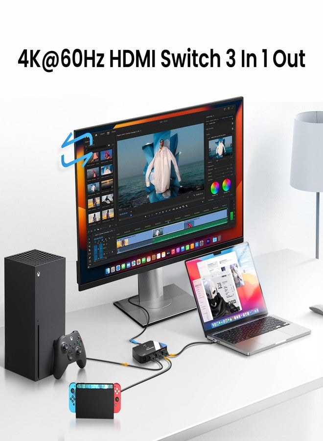 Newcare HDMI Switch 3 in 1 Out, NEWCARE 4K @ 60Hz HDMI Splitter with Remote Control, 3 Port HDMI Switch Box for PS4/5, Xbox, PC, Blu-ray Player, Fire Stick, Roku - Image 2