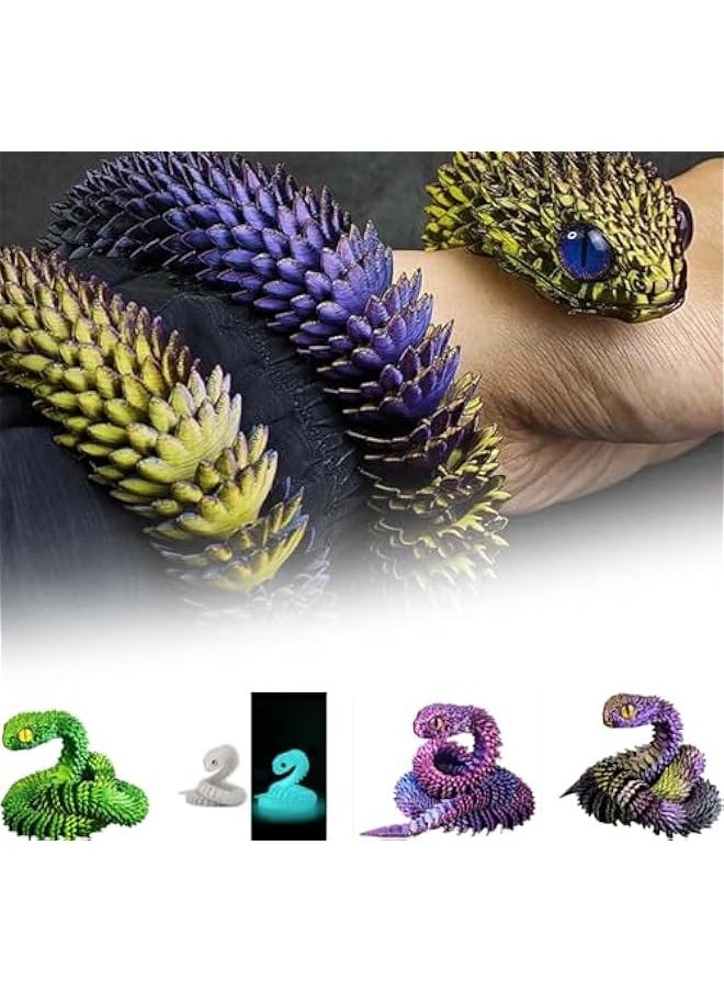 3D Printed Snake Toys 3D Printed Animals Snake Pet Movable Joint Fidget Toys， 3D Printed Animals Toy Adults Fidget Toys，3D Printed Fidget Toys for Home Office Decor (11.8' Fluorescent Blue)