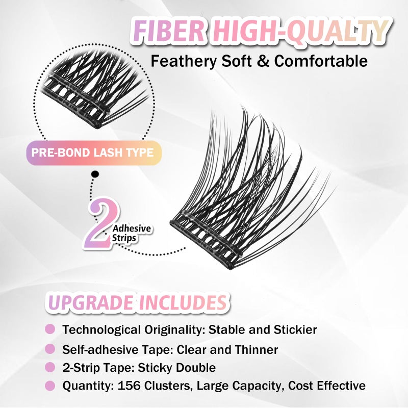 WONSIS Self Adhesive Eyelashes, 156 Pcs Self Adhesive Eyelash Clusters, No Glue Needed, Invisible 2-Strip Tape - Longer Lasting, No Sticky Residue Pre Glued Eyelashes (Volume-Mixed) - Image 3