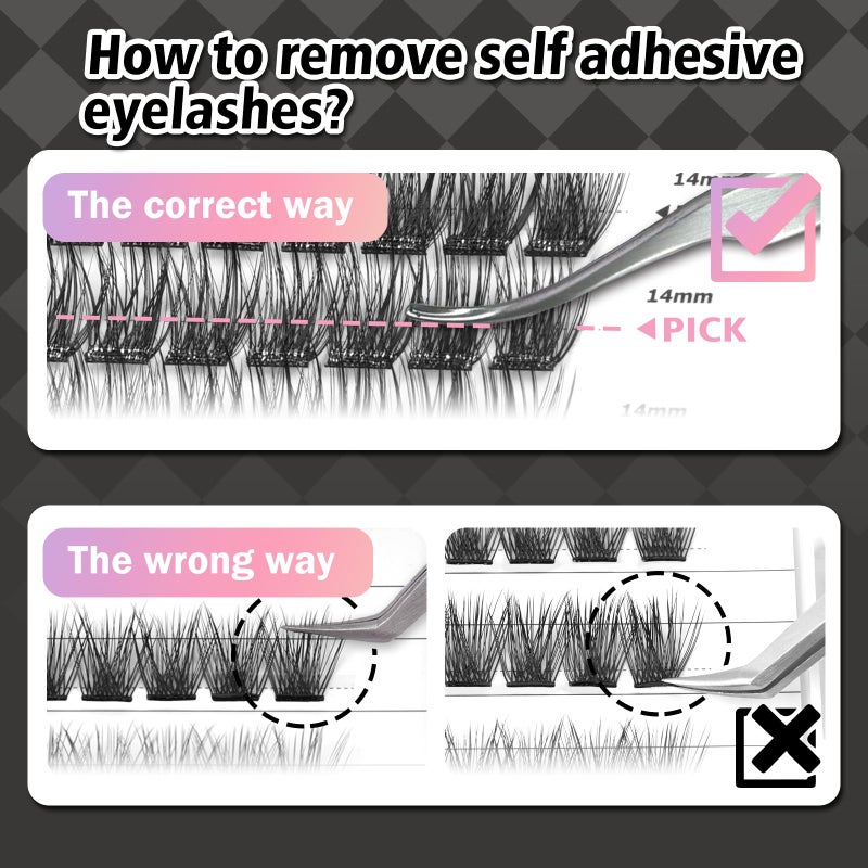 WONSIS Self Adhesive Eyelashes, 156 Pcs Self Adhesive Eyelash Clusters, No Glue Needed, Invisible 2-Strip Tape - Longer Lasting, No Sticky Residue Pre Glued Eyelashes (Volume-Mixed) - Image 5