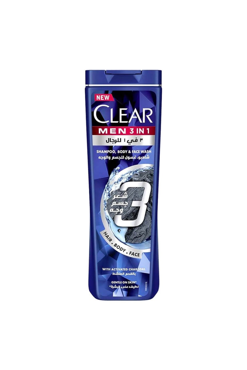 Men 3 in 1 Complete Active Care Anti-Dandruff With Activated Charcoal Shampoo, Body And Face W