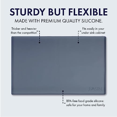 BASIN - Heavy Duty Under Sink Mat - The Original Silicone Under Sink Mats for Kitchen Waterproof - Under Sink Tray for Kitchen Waterproof - Under Sink Cover Kitchen Cabinet Liner Gray 34.25x22 - Image 2