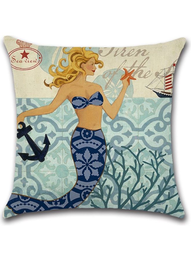 NIBEMINENT Mermaid Printed Decorative Cushion Cover Multicolour