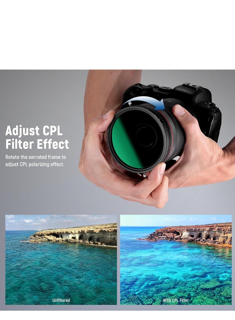 2 in 1 82mm Variable ND Filter ND2–ND32&CPL Filter(Circular Polarizing Filter) No X Cross/HD Optical Glass Polarizer/30 Layer Nano Coated/Ultra Slim/Water Repellent/Scratch Resistant