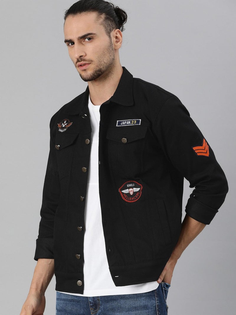 VOGATI Men's Denim Jacket kjt314vogb-xl_Black_XL - Image 4