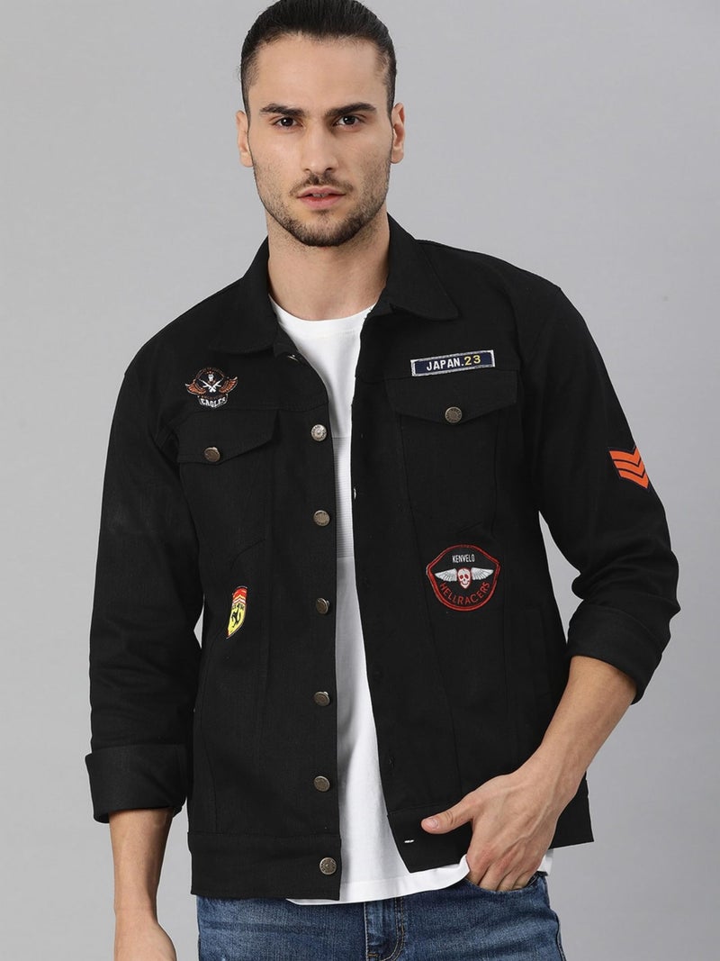 VOGATI Men's Denim Jacket kjt314vogb-xl_Black_XL - Image 3