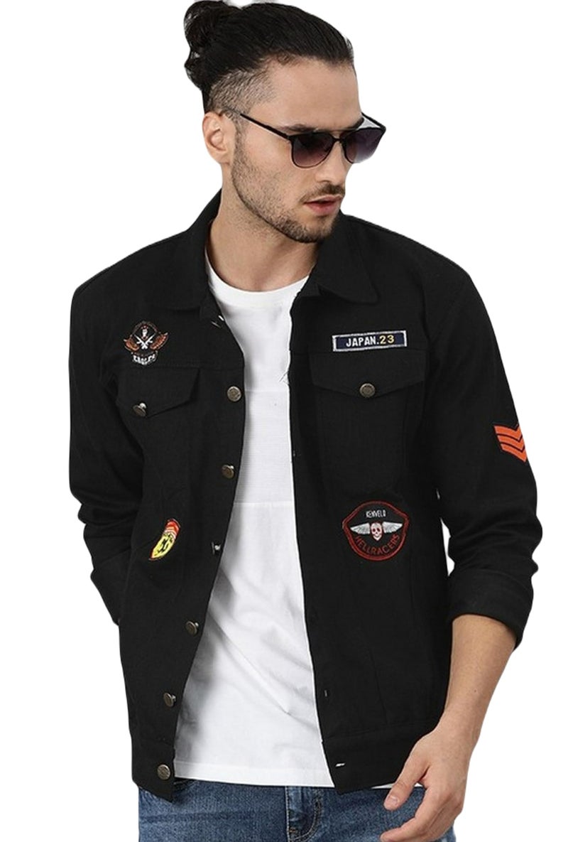 VOGATI Men's Denim Jacket kjt314vogb-xl_Black_XL - Image 1