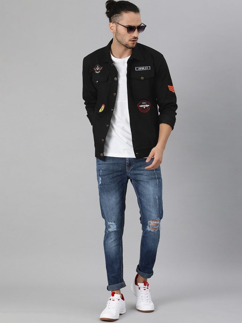 VOGATI Men's Denim Jacket kjt314vogb-xl_Black_XL - Image 5