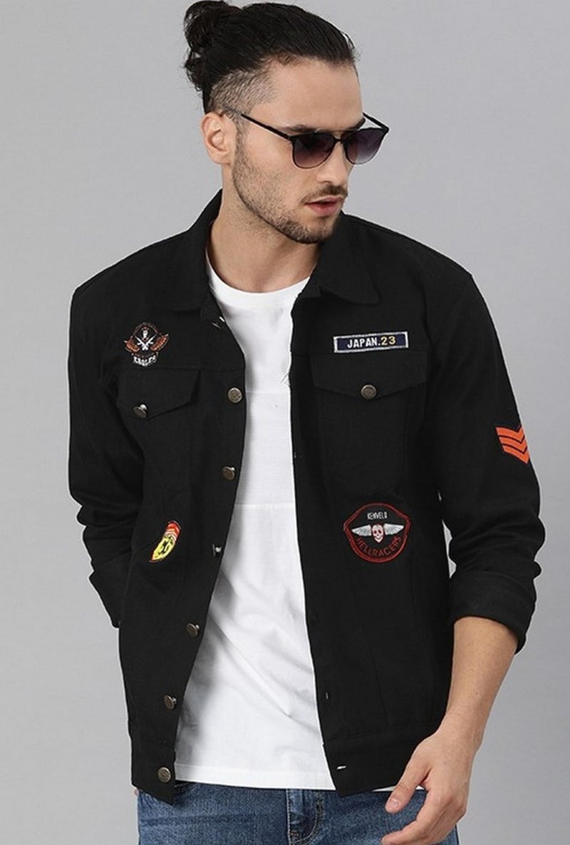 VOGATI Men's Denim Jacket kjt314vogb-xl_Black_XL - Image 2