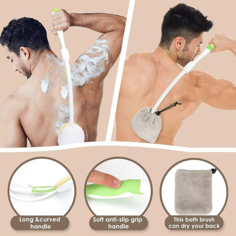 Back Scrubber Bath Brush for Shower Curved Long Handle Foldable Handled Shower Body Brush Whith Absorbent Microfiber Bag Can Quickly Dry Your Back - Image 4
