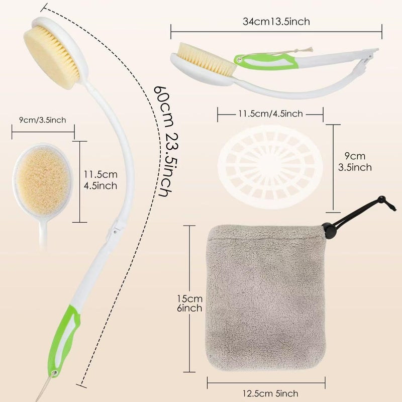 Back Scrubber Bath Brush for Shower Curved Long Handle Foldable Handled Shower Body Brush Whith Absorbent Microfiber Bag Can Quickly Dry Your Back - Image 2