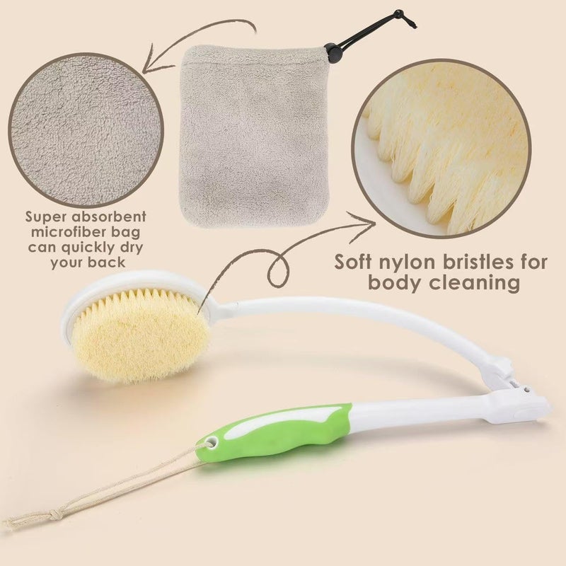 Back Scrubber Bath Brush for Shower Curved Long Handle Foldable Handled Shower Body Brush Whith Absorbent Microfiber Bag Can Quickly Dry Your Back - Image 5