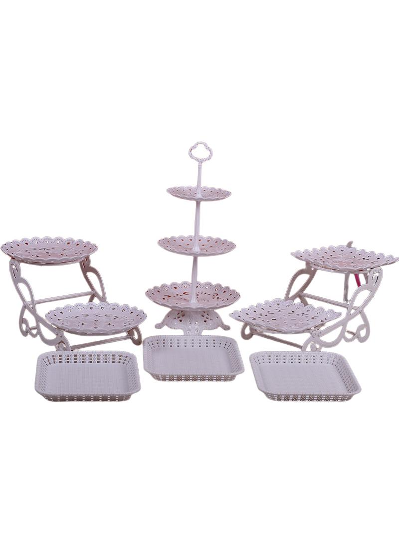 Bluejw 6-Piece Cake Dim Sum Tray Shelf Set Plastic Cake Stands Set White - Image 1
