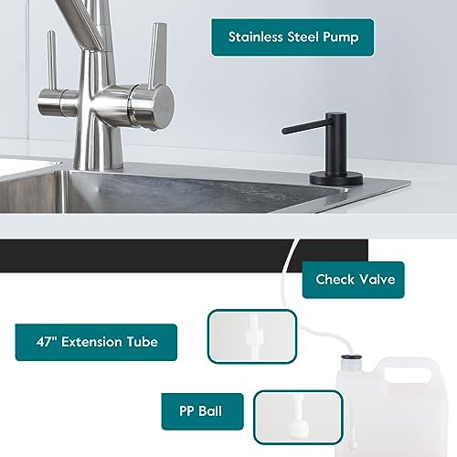 Gappo Upgraded Matte Black Soap Dispenser for Kitchen Sink, Stainless Steel Countertop Pump, Built in Sink Soap Dispenser with 47" Extension Tube kit - Image 3