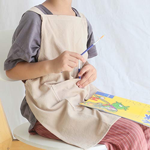 losofar Children Cotton Cross Back Apron Japanese Style Bib Home Clothes Painting Soft Comfort Pinafore Apron for Girls Boys (Khaki, 21.6×21.6inch) - Image 5